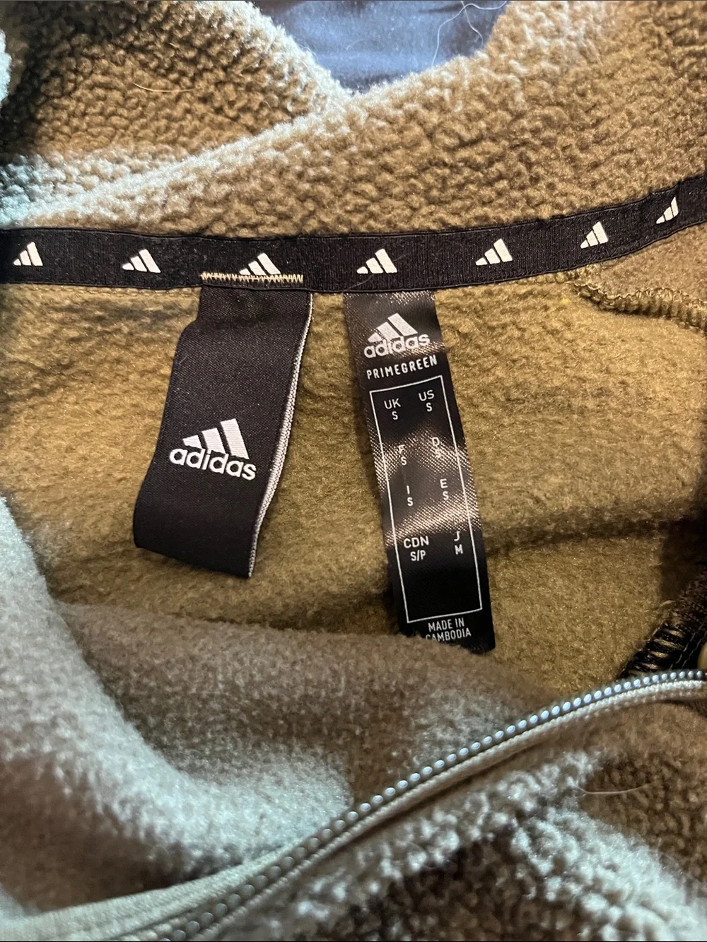adidas Olive Green Sherpa Pullover with Black Three-Stripes